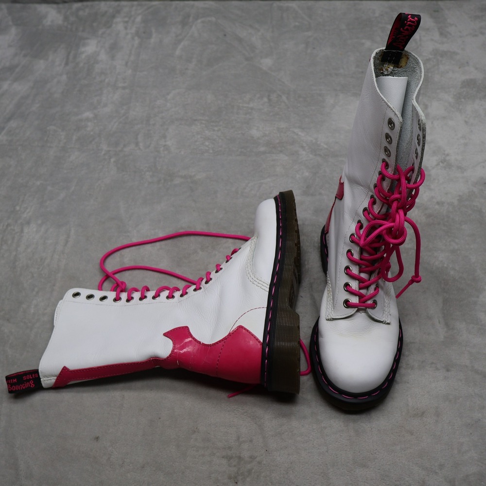 Dr Martens Unisex M4 W5 Rocker Boots White Leather Lace Up Combat Tall RARE
